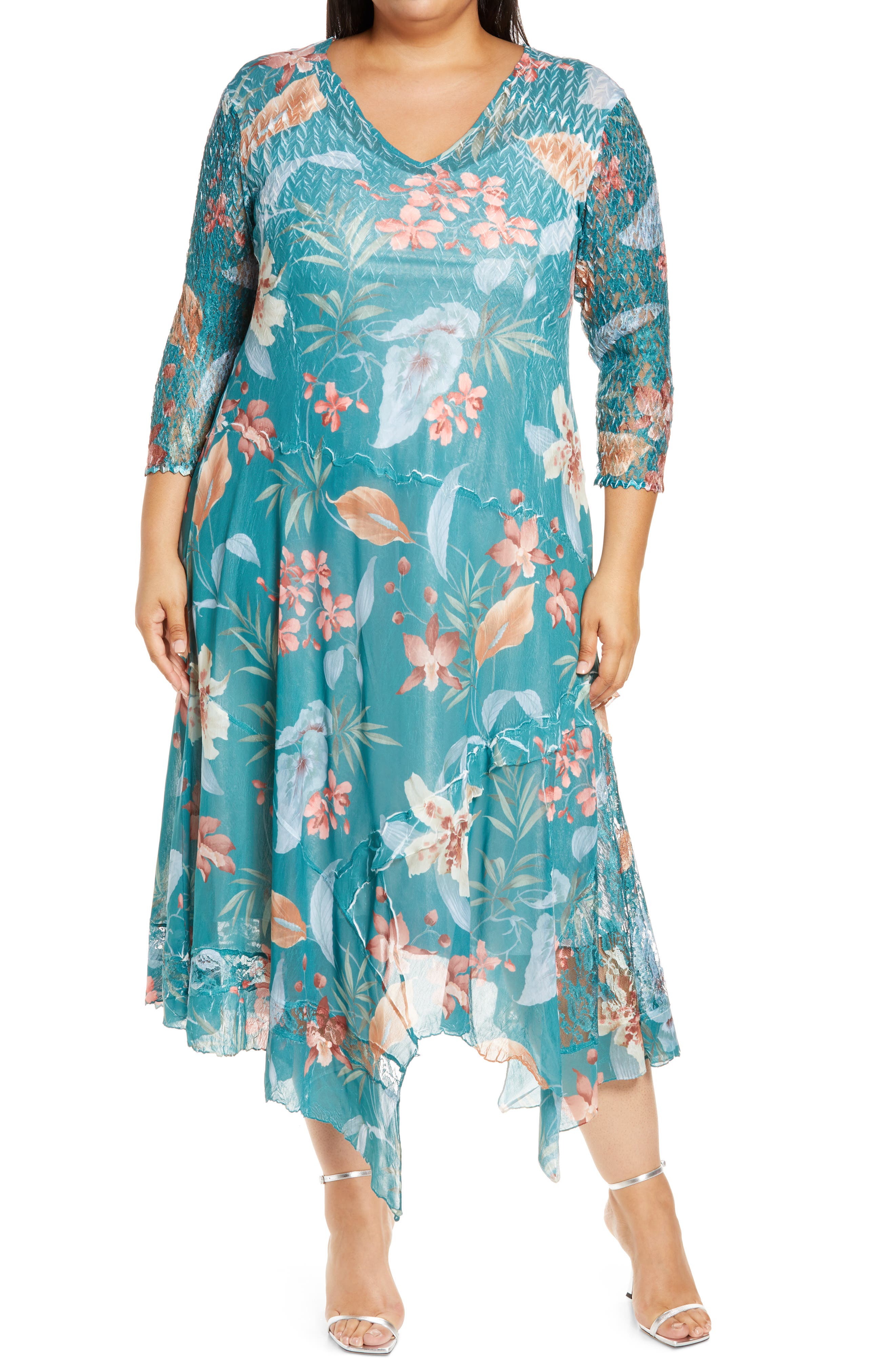 Womens Plus Size Dress Casual Midi Skirt Floral Long Sleeve Chiffon Cocktail
